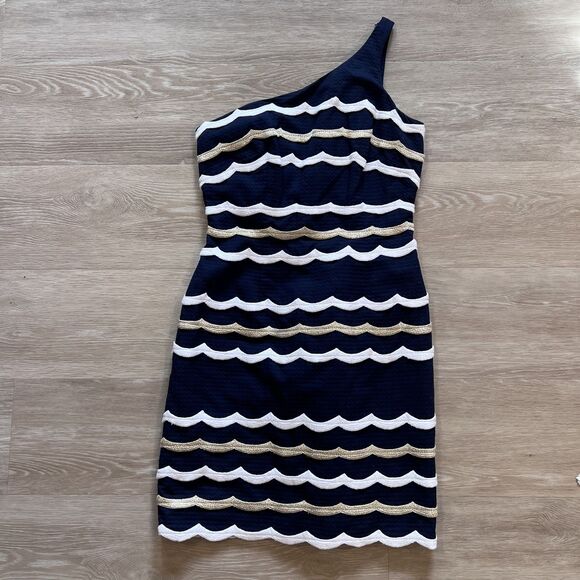 Lilly Pulitzer Navy Tylar One Shoulder Dress-Size 4 - Picture 3 of 8